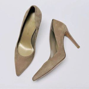 Stuart Weitzman Beige Tan Camel Pointed Toe Suede Stiletto Heels Shoes  7.5 M